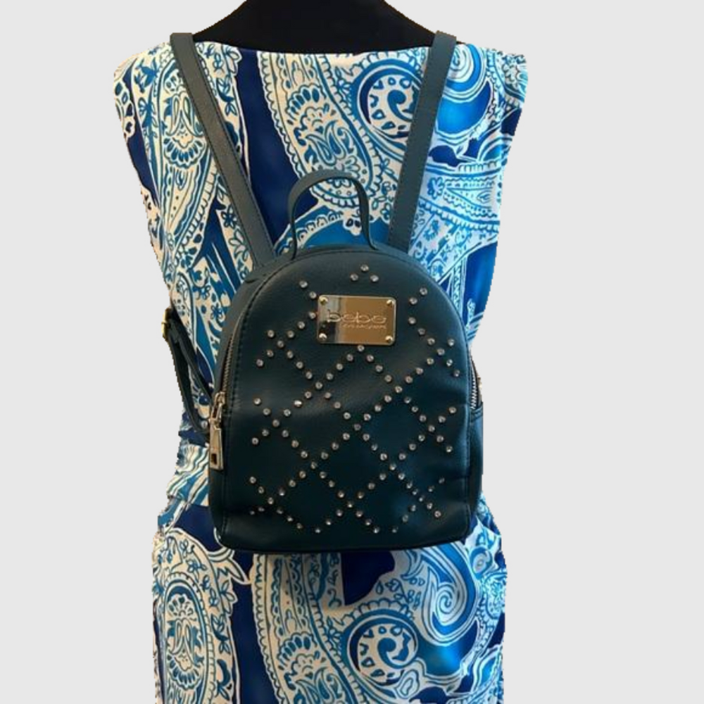 Bebe Teal Rhinestone Backpack Purse - Picture 12 of 14